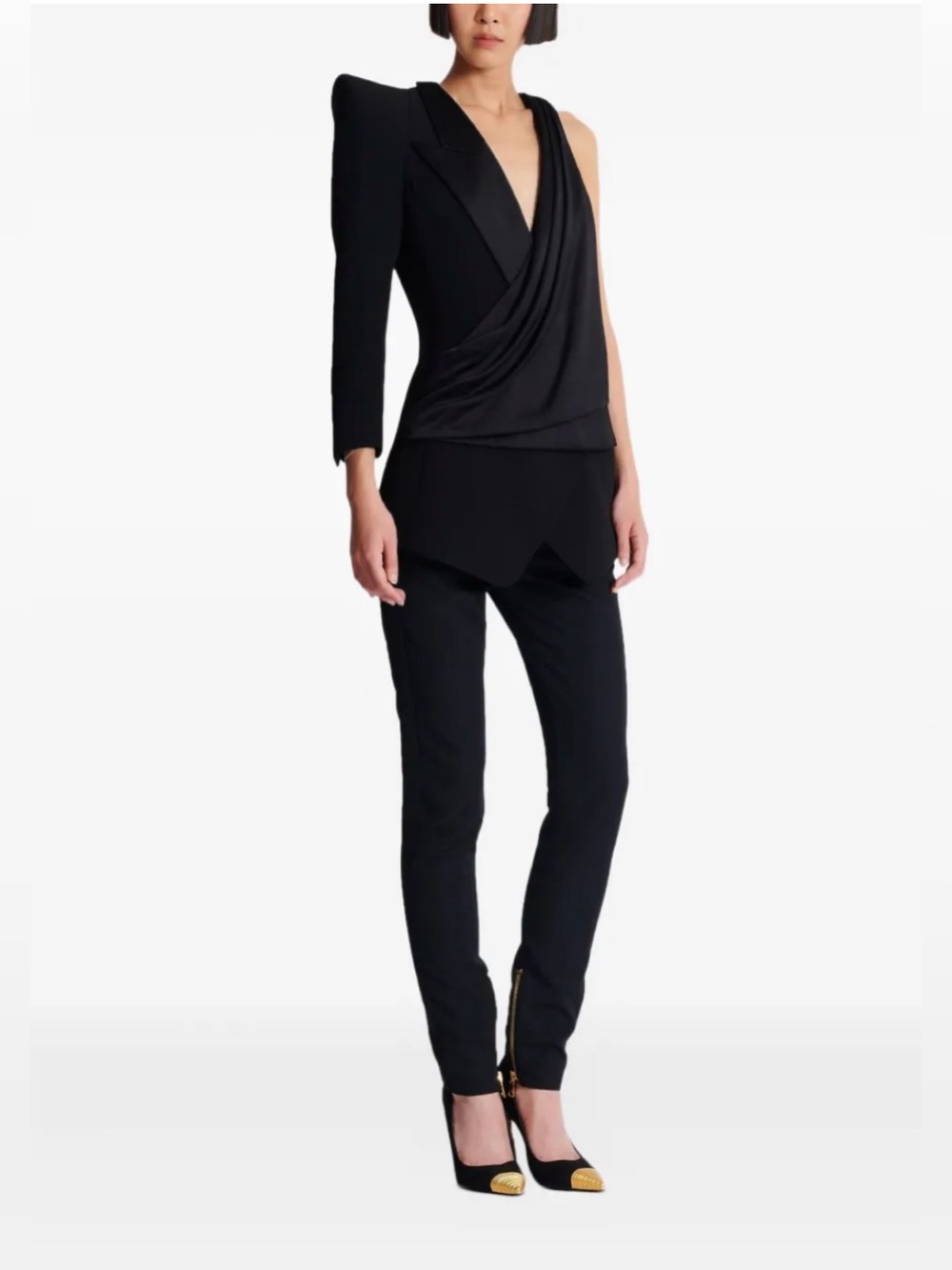 Balmain Black Asymmetric Jacket with structured shoulder NWT 36